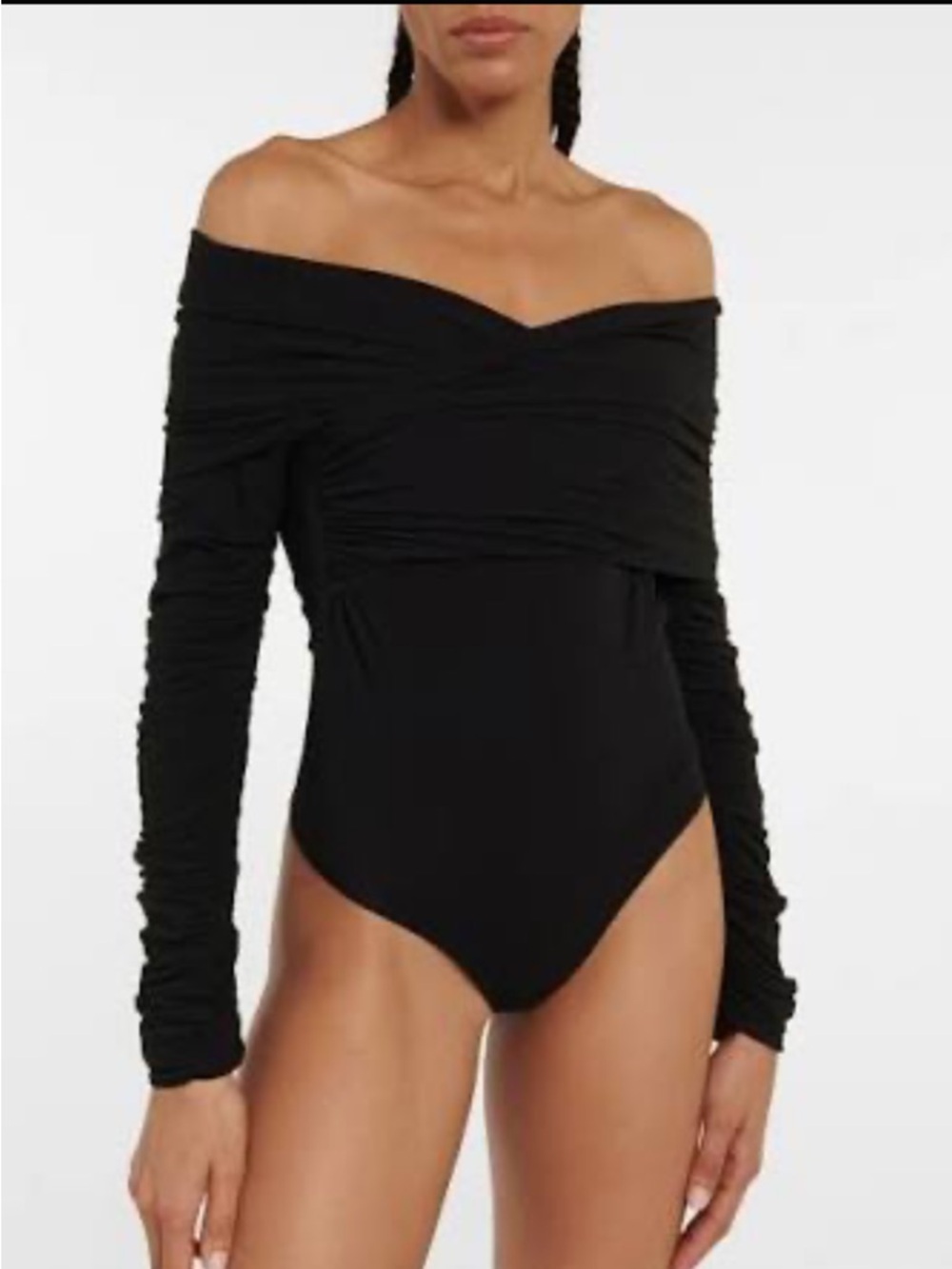 KHAITE Black Off-Shoulder Long-Sleeve Cibo Bodysuit